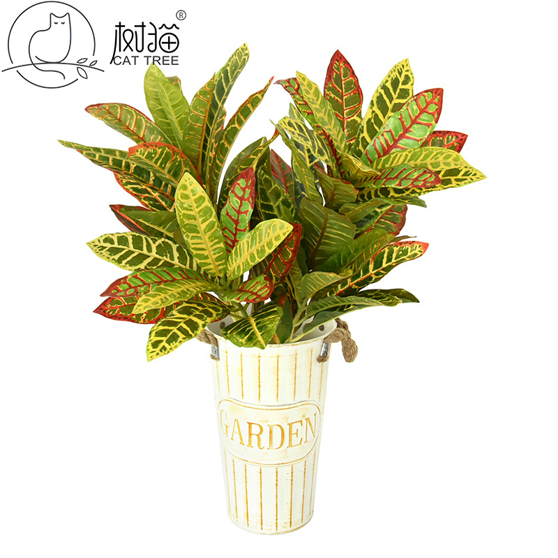 厂家直供仿真植物2叉变色木长枝洒金榕叶子景观装饰花fake flower