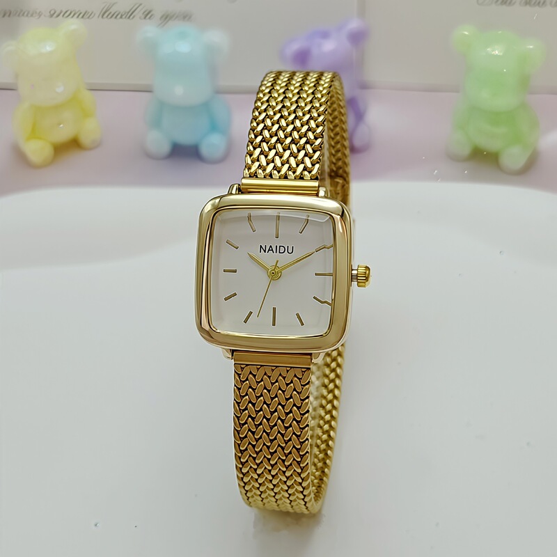 Popular Wheat Ear Mesh Strap Women's Watch, Square Artistic Niche High-End Student Quartz Watch, Fashionable Women's Watch