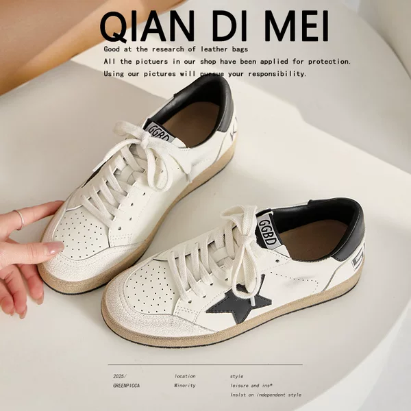 Cowhide Version ~ Retro Distressed Star Shoes Casual Sneakers for Women New Thick-Soled White Shoes Sports Training Shoes