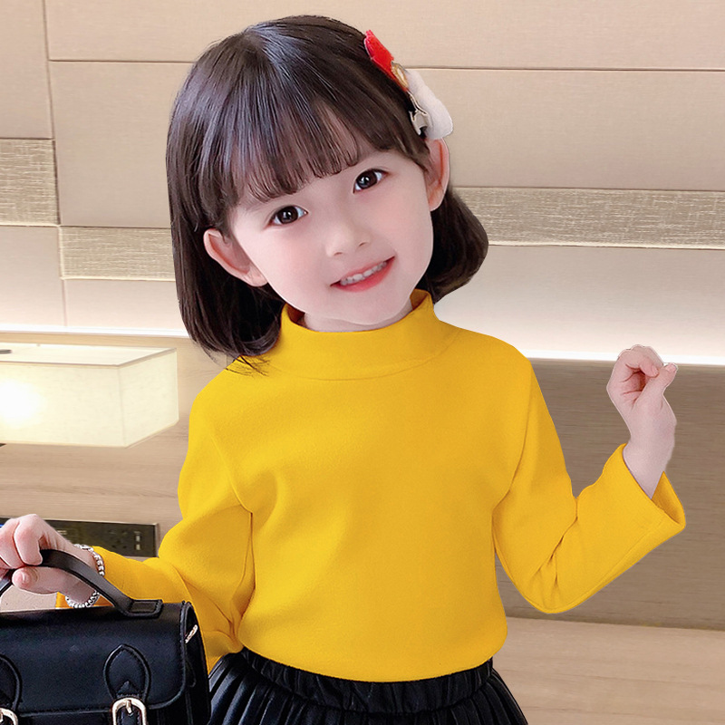 Nuevo otoño y el invierno de los niños de cuello alto de terciopelo cálido que basa la camisa otoño ropa estilo occidental color sólido niños y niñas interior superior