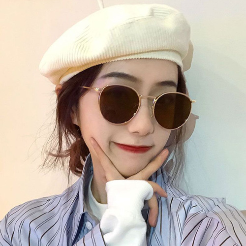 Qianai retro round-frame sunglasses for women Internet celebrity metal-rimmed small-frame sunglasses Korean version new fashion sunshade glasses for men