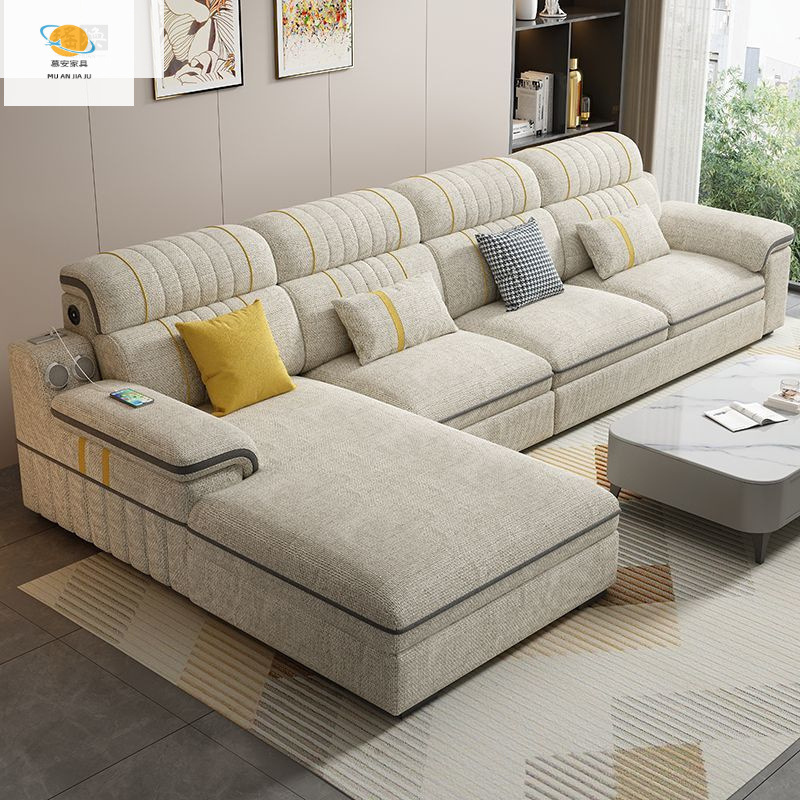 2025 New Winter and Summer Dual-Use Latex Straight Sofa Chaise Longue Full Set Fabric Sofa Living Room Home Combination Belt