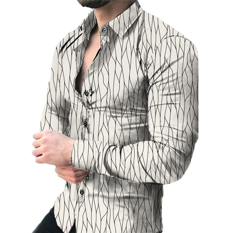 Europa y América primavera nuevo tigre comercio exterior transfronterizo hombres camisa de impresión digital 3D camisa de manga larga para jóvenes hombres