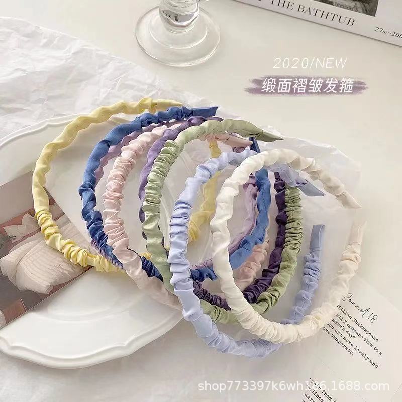 New Korean Ins Versatile satin pleated hair band with sweet temperament hair clip, Korean version hair band hair accessory, female headdress