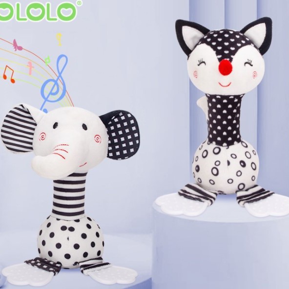 Baby teether hand rattle 0-1 years old baby early education toys black and white hand-held baby rattle