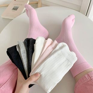 Socks women's spring and summer new solid color vertical two-toe socks personalized trend Joker socks ins wholesale