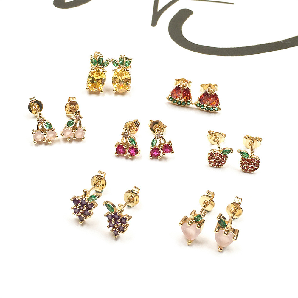 Wholesale Jewelry Cute Fruit Zircon Copper Earrings Nihaojewelry display picture 3