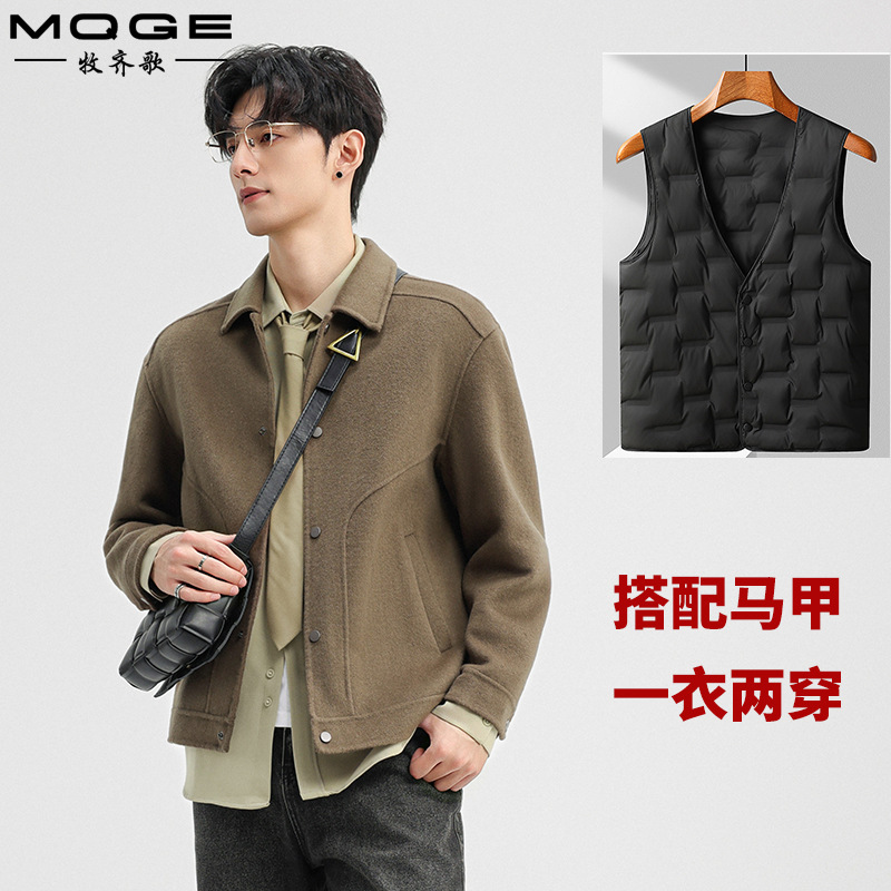 2025 New Autumn and Winter Men's Handmade Double-Sided Wool Jacket Fashionable Casual Lapel Woolen Outwear Jacket