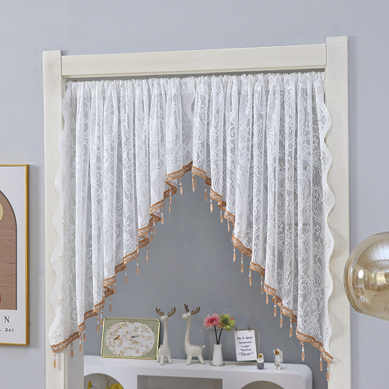 New Phoenix Tail Lace Hanging Bead Half Curtain Arch Door Triangle Blocking Short Curtain Balcony Kitchen Decorative Partition Curtain New Phoenix Tail Lace Hanging Bead Half Curtain Arch Door Triangle Blocking Short Curtain Balcony Kitchen Decorative Partition Curtain