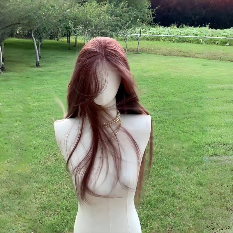 Kony Wig in Pinkish Brown, Stylish for Autumn and Winter, Long Straight Hair, Enhances Complexion, Small Lace Front, Natural Realistic Hair Strands