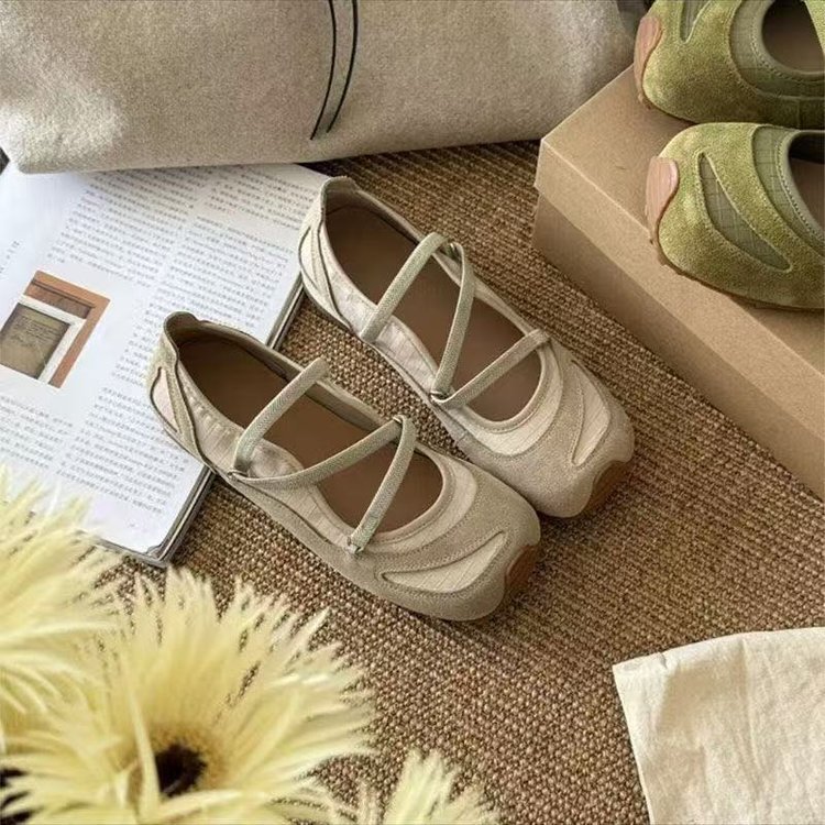Zapatos cruzados retrógrados Mary Jane nuevos pedales de verano y otoño 2026 versátiles zapatos de ballet suaves zapatos casuales