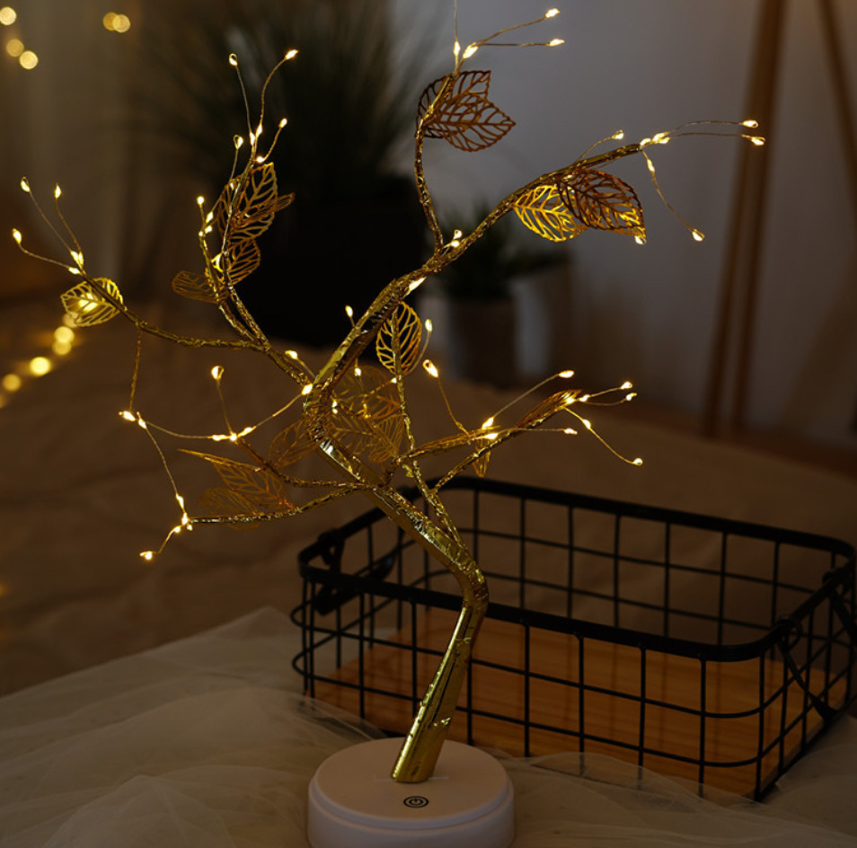Lámpara de árbol pequeño transfronterizo LED, alambre de cobre, decoración de árbol de perlas, luz de color, decoración de atmósfera de gypsophila, luz de noche