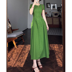 Midsummer Sound-2025 新しい夏スタイルフレンチリネンウエストハイエンド気質 A ラインドレス女性のロングスカート
