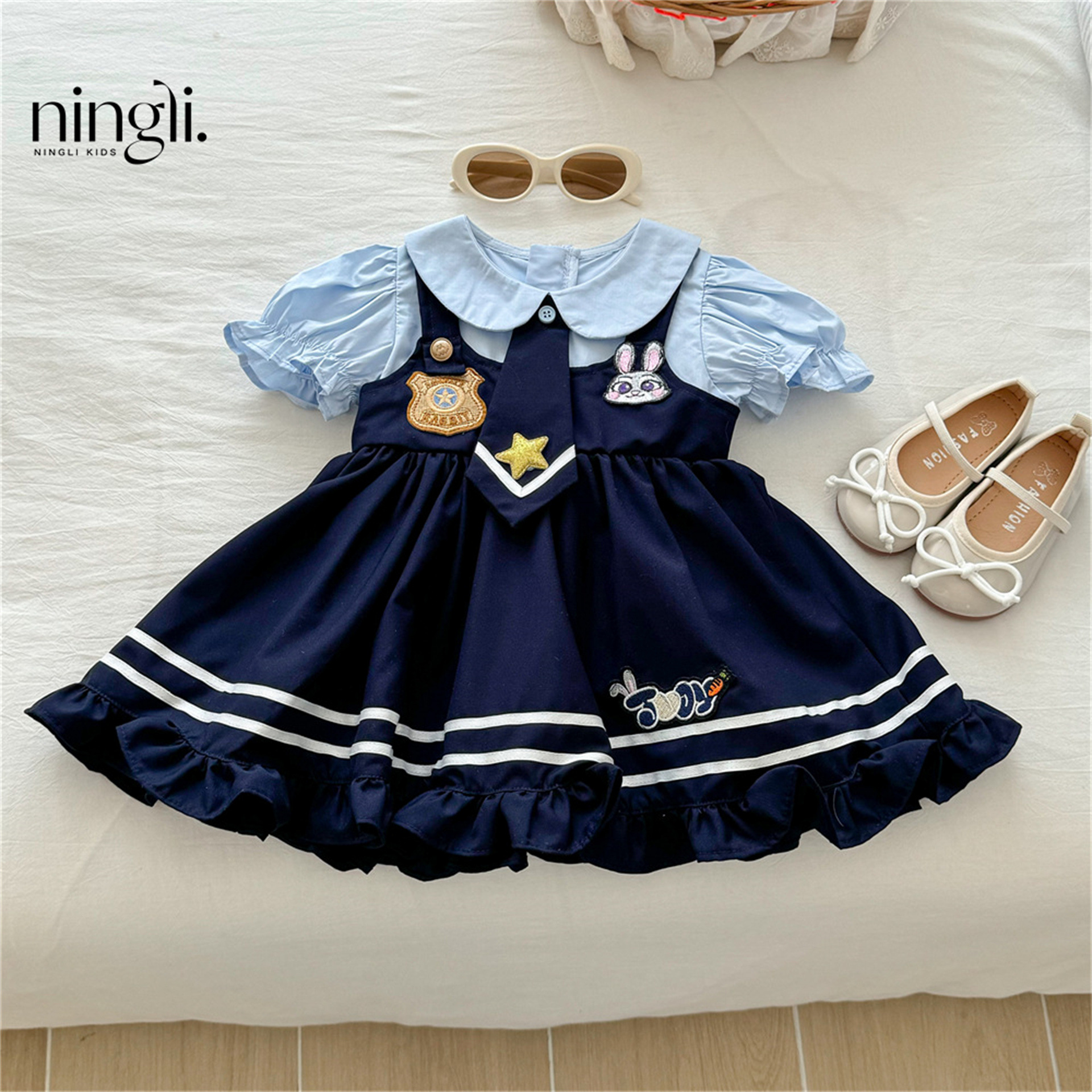 [Lime] Girls Lolita Princess Dress Foreign Style 25 New Summer Girl Baby Rabbit Police Officer dress