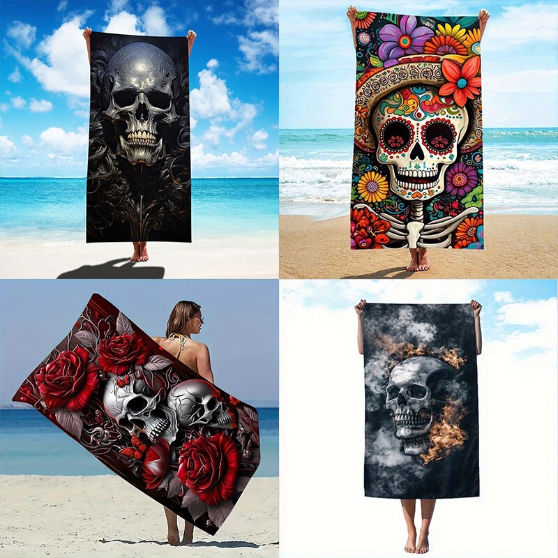 Cross-Border Amazon Temu Hot-Selling Horror Skull Beach Towel Jit Dropshipping Ultra-Fine Fiber Quick-Dry Bath Towel Cross-Border Amazon Temu Hot-Selling Horror Skull Beach Towel Jit Dropshipping Ultra-Fine Fiber Quick-Dry Bath Towel