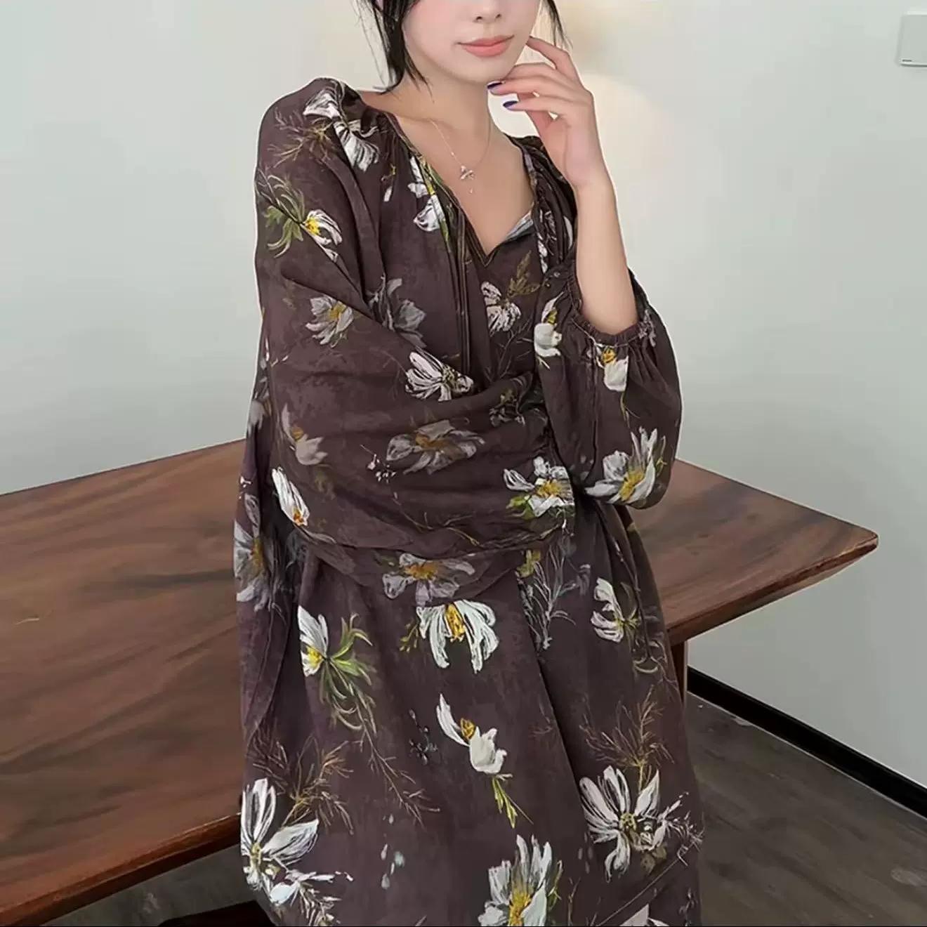 2026新款印花棉绸睡衣女长袖长裤套装可外穿家居服薄款透气舒适