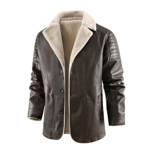 Men's Winter fleece-lined Thickened Mid-long Fur One-piece Large Lapel Business Leisure Middle-aged and Elderly Cross-border Leather Clothing Foreign Trade