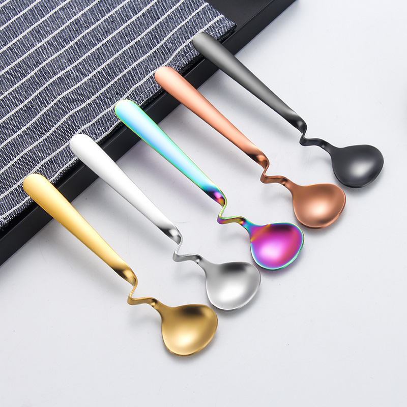 304 Stainless Steel Bent Handle Card Coffee Irregular Twisted Hanging Cup Edge Stirring Spoon Net_voghion.com