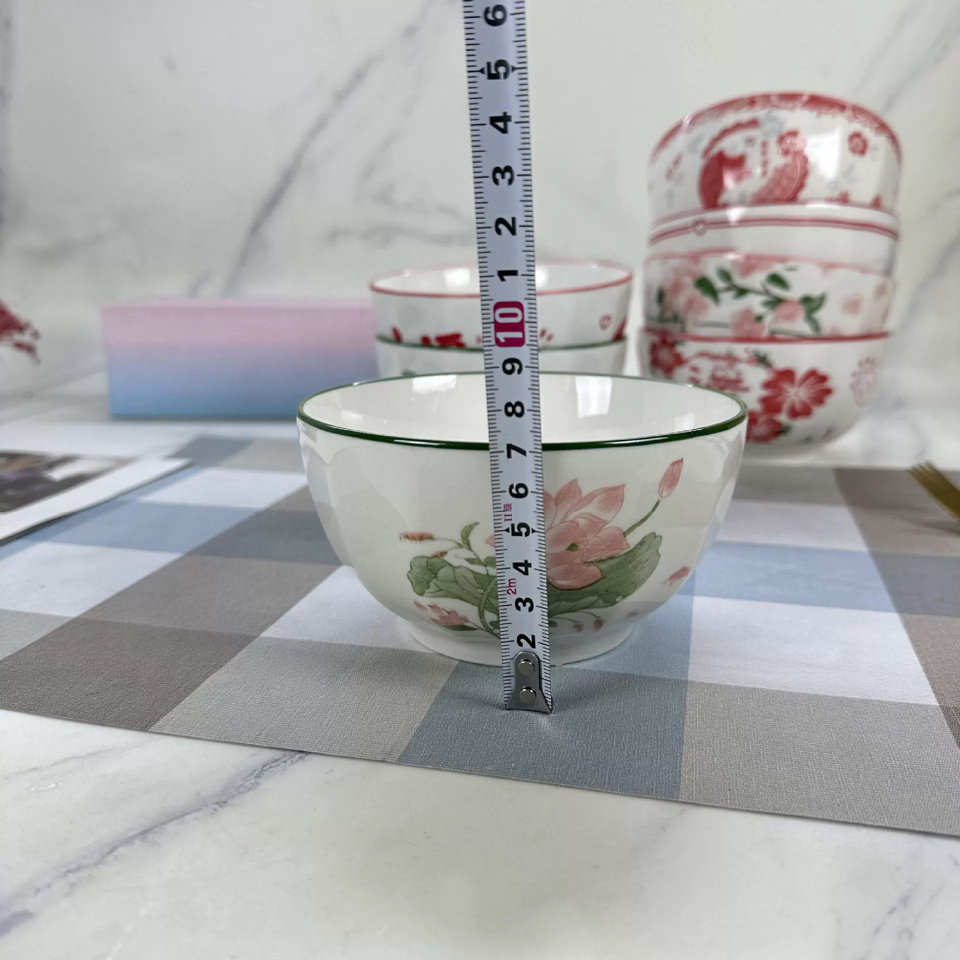 Manufacturer wholesale printed underglaze color 5.2 inch R&F bowl vertical pattern bowl household ceramic rice bowl ceramic bowl tableware