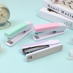 Manufacturer wholesale macaron two-color extended stapler capacity college student labor-saving stapler office binding machine