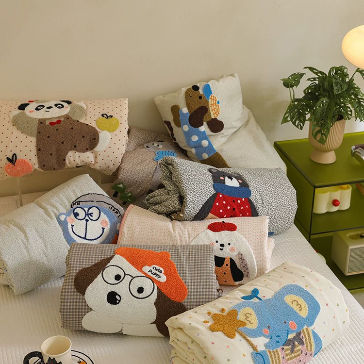 Мягкое и милое полотенце с вышивкой, летнее одеяло из 20% соевого хлопка, двухслойное одеяло из чистого хлопка, тонкое одеяло, можно стирать и стирать в машине.