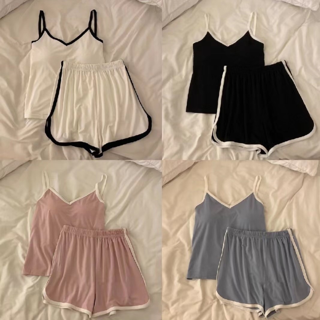 E-commerce Foreign Trade Explosions with Chest Pad Summer Sling Pajamas Women's Outwear Shorts Thin Two-piece Home Clothes
