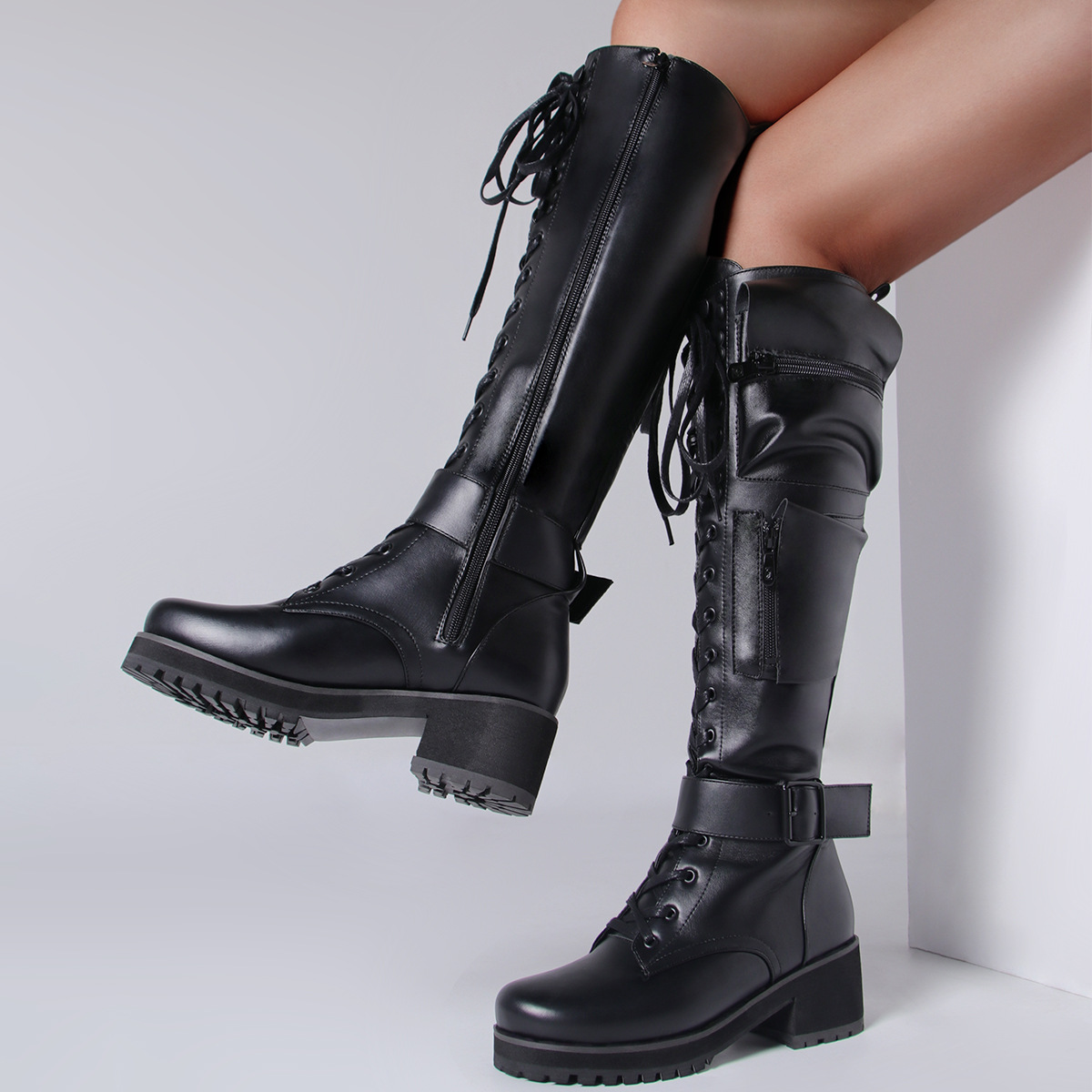Women's Shoes fashionable low heeled mid tube boots with side zipper bags large size long boots_voghion.com