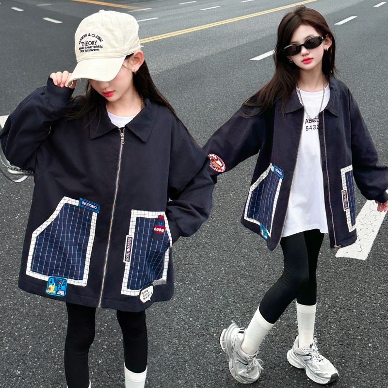 女童韩版宽松休闲外套2025新款中大童时髦洋气上衣女孩秋冬夹克衫|undefined