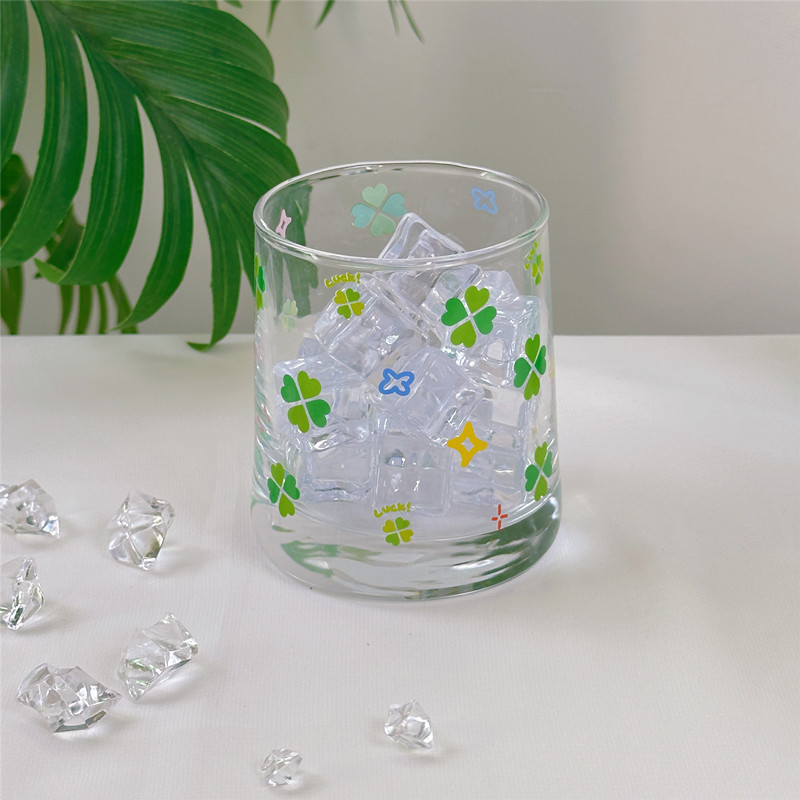 Warm Porcelain Four-leaf Clover Tall Glass Coffee High-Value Home Cold Drink Cup, 2025 New Summer Cup_voghion.com