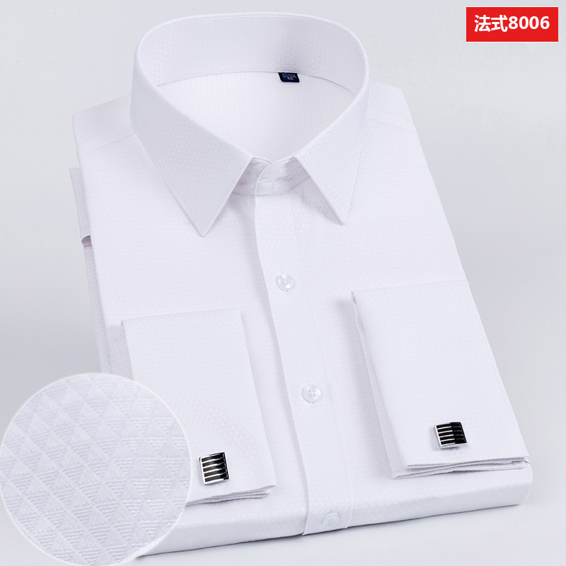 Camisa de gemelos franceses de gran tamaño 38-48 para hombres de manga larga con cuello de color diferente Camisa informal de negocios con cuello formal Reparación de estilo coreano