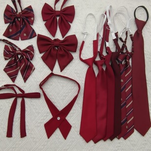 Wine Red Tie JK Tie Women's Solid Color Striped Class Dress Graduation Photo Red Bachelor's Dress Bow Sailor Dress