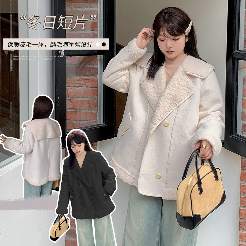 Inno женская теплая верхняя одежда из овечьей шерсти больших размеров, новая элегантная зимняя верхняя одежда с темно-синим воротником 421827