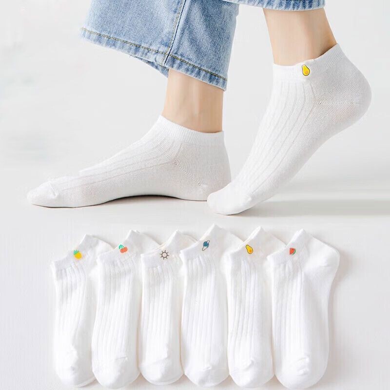 Women's Solid Color Summer Fruit White Socks Ins Trendy Sweat-Absorbent Breathable Low-Cut Invisible Short Socks