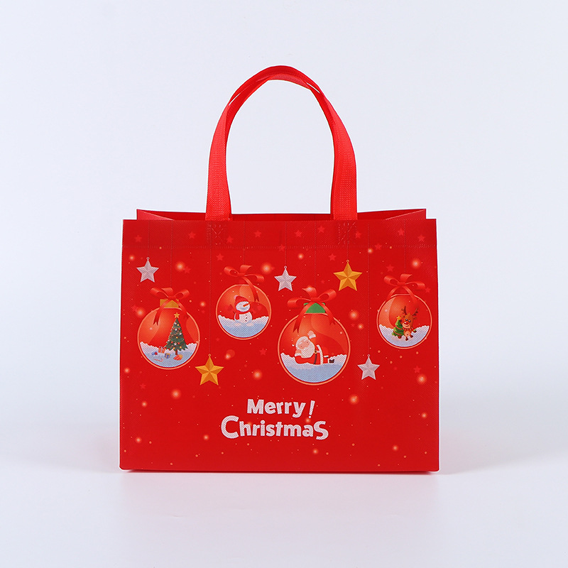 Bolso de Navidad de punto transfronterizo, bolsa de embalaje de regalo, bolsa no tejida laminada en caliente plegable portátil personalizada