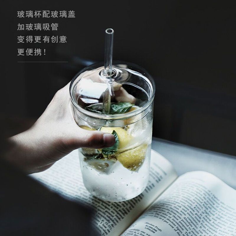 Taza de paja de vidrio transparente de gran capacidad taza de té de leche de jugo de hogar taza de leche de vidrio borosilicato taza de bebida creativa