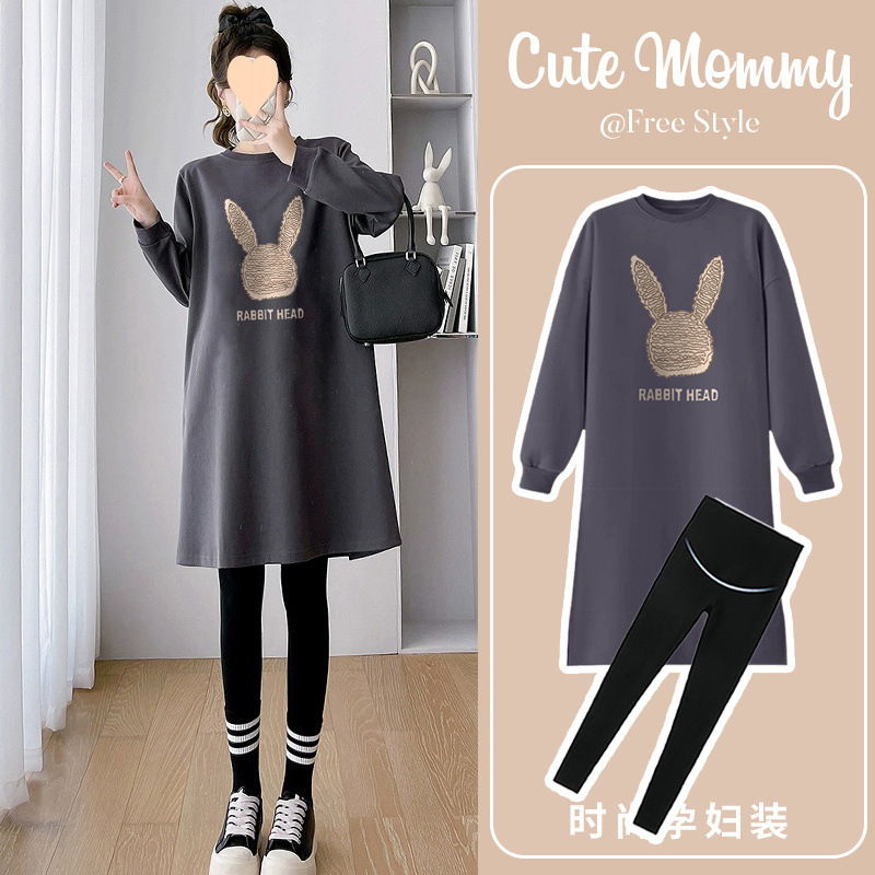 임산부 가을 드레스 패셔너블 엄마 2025 슈트 가을 중간 길이 상의 스웨터 스커트 투피스 슈트