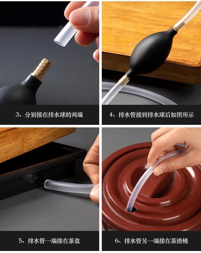 Tea Tray Drainage Hose Set with Suction Bulb Silicone Tubing for Tea Table Water Outlet in use