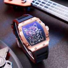 新款理查德镂空仿机械手表时尚运动学生硅胶石英表男士手表批发