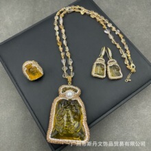 新款琉璃黄水晶钱袋三件套 抖音直播款项链原创设计首饰批发货源