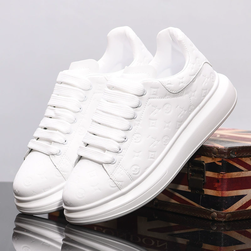 Маккуин Маленькие белые туфли Мужские туфли Весна Летняя Новая Кожа Толстая подошва Повседневные туфли KY203