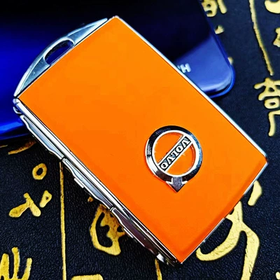 Suitable for nappa grain real head layer cowhide Volvo car key cover xc40xc60xc90s60s90 replacement shell (Car key bag) - hermes-orange-real-top-layer-leather
