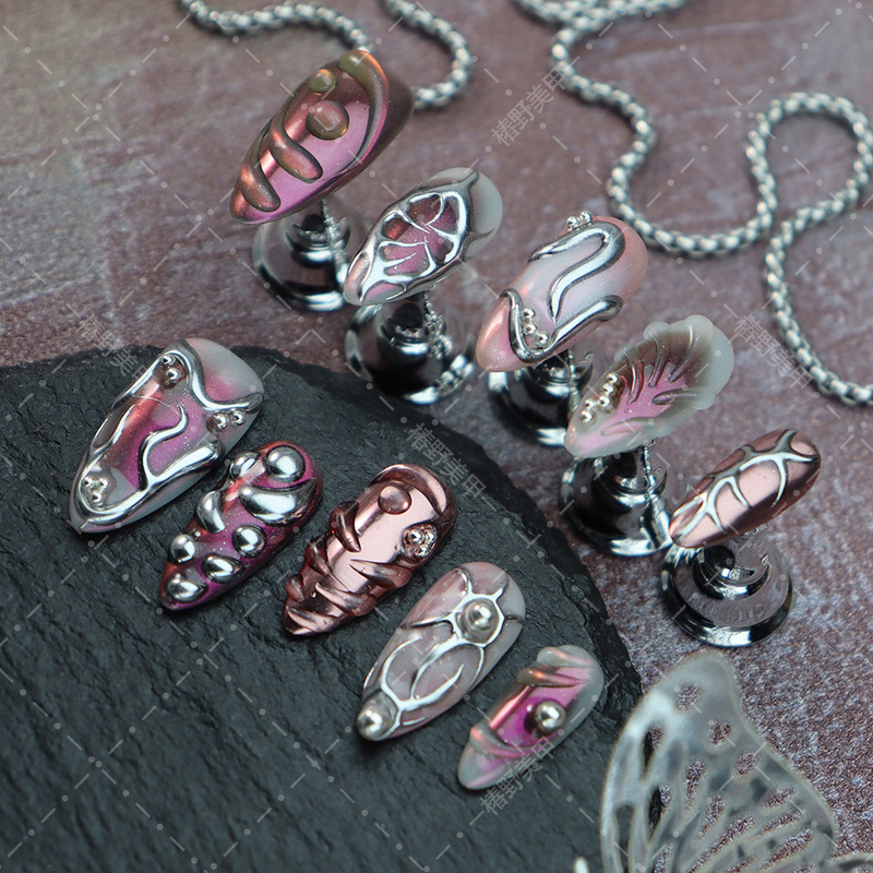 New European and American Style Press-On Nails Ins Xiaohongshu Y2K Millennial Hot Girl Nail Stickers Handmade Premium Press-On Nails