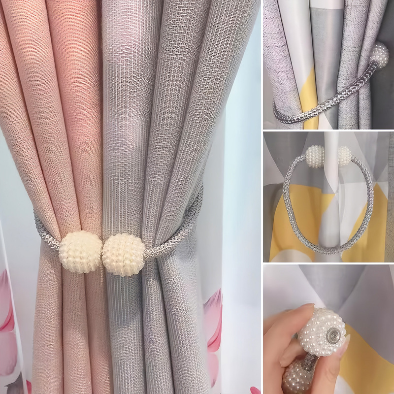 Multifunctional Magnetic Curtain Binding Strap Woven Pearl Ring Binding Rope Bed Curtain Storage Rope Portable Curtain Binding Strap
