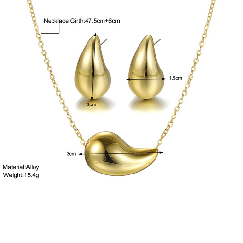 Women's Drop Pendant Earrings and Necklace Set 2-Piece Simple Hollow Pendant Necklace, Bestselling in Europe and America