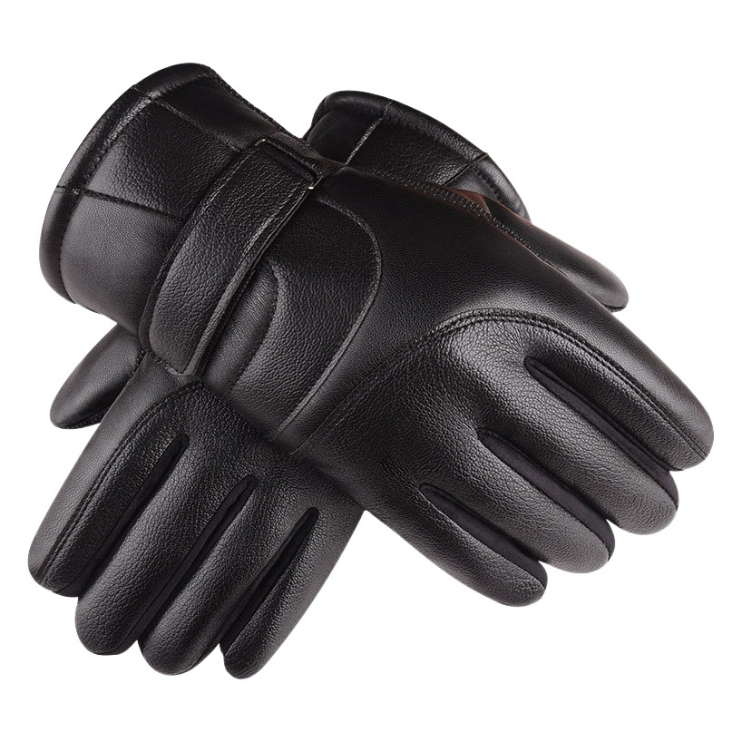 Guantes de cuero de pantalla táctil para hombres y mujeres forrados de lana engrosados otoño e invierno cálido a prueba de frío a prueba de viento guantes de algodón de motocicleta
