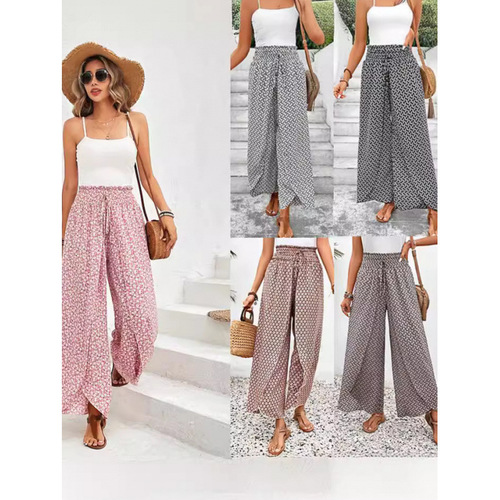 2025 Summer Fashionable All-Match Floral Side-Slit Wide-Leg Culottes for European and American Women