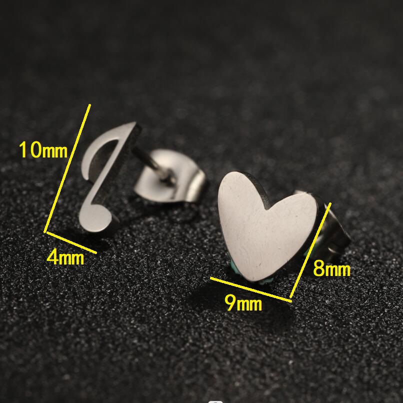Ear Studs Classification 1 Pair Quantity 1 Pair Modern Style Simple Style Heart Shape Notes Asymmetrical Plating 304 Stainless Steel 18K Gold Plated Ear Studs