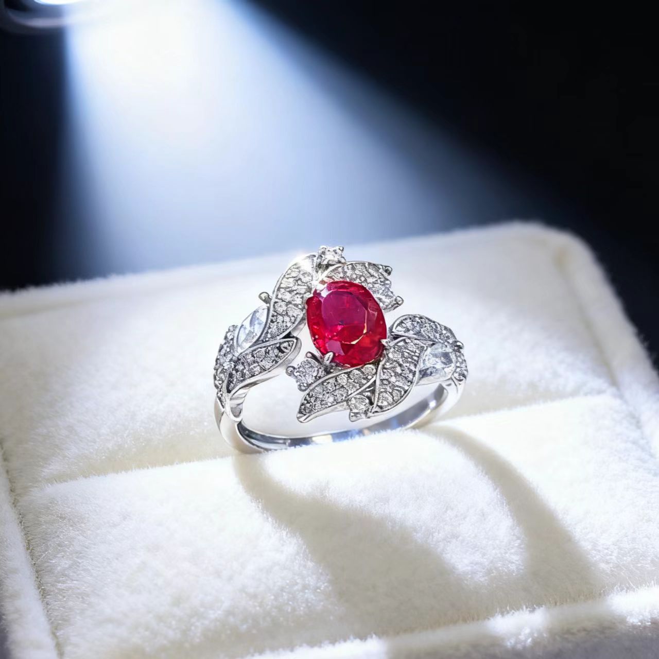 New Jewelry: Egg-shaped Cultivated Ruby Ring, Niche High-end Colored Gemstone Red Corundum Open Ring_voghion.com