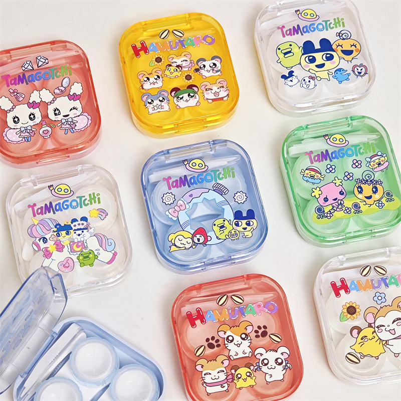 Tamagotchi Colored Contact Lens Case, Hamtaro Contact Lens Case, Cartoon Companion Case with Mirror, Portable Storage Box Tamagotchi Colored Contact Lens Case, Hamtaro Contact Lens Case, Cartoon Companion Case with Mirror, Portable Storage Box