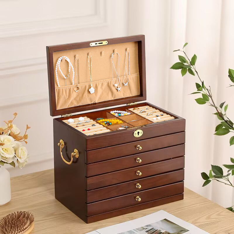 Fábrica transfronteriza caja de joyería de madera pendientes collar caja de almacenamiento caja de joyería de madera maciza vintage caja de anillo de joyería